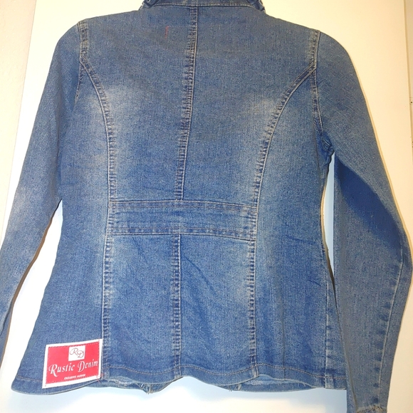 Rustic Denim blazer jacket with pearl like buttons on pockets. - Picture 2 of 8